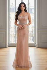 Bateau Strapless Tulle Beaded Party Prom Dress With Detachable Sleeves