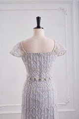 Cap Sleeves Mermaid Empire Beaded Tulle Party Prom Dress