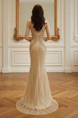 Chic High Neck Sleeveless Mermaid Beaded Party Prom Dress