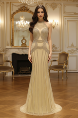 Chic High Neck Sleeveless Mermaid Beaded Party Prom Dress