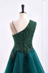 Elegant Asymmetrical Blouson Empire Beaded Prom Dress With Train