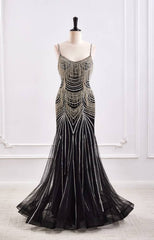 Glamorous Mermaid Bateau Sleeveless Bead-Fringed Prom Dress