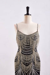 Glamorous Mermaid Bateau Sleeveless Bead-Fringed Prom Dress