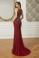 Mermaid Round Sleeveless Empire Beaded Party Prom Dress