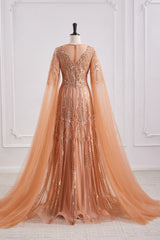 Round Long Sleeves Tulle Beaded A-Line Party Prom Dress