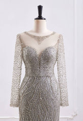 High Neck Long Sleeves Fully Beaded Mermaid Party Prom Dress