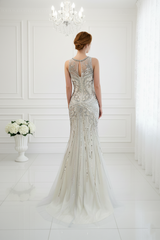 Sparkly Beaded Empire Round Sleeveless Mermaid Prom Dress