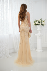 Sparkly Beaded Empire Round Sleeveless Mermaid Prom Dress