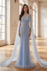 Sparkly Mermaid Empire Long Party Prom Dress With Detachable Shawl