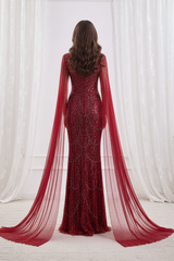 Square Mermaid Floor Length Beaded Fringe Party Prom Dress With Bolero