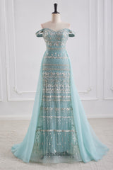 Sweetheart Off-Shoulder Beaded Mermaid Party Prom Dress With Train