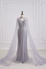 Sweetheart Tulle Beaded Empire Party Prom Dress With Detachable Shawl