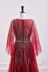 Tulle A-Line V-Neck Empire Beaded Embellished Floor-Length Party Prom Dress