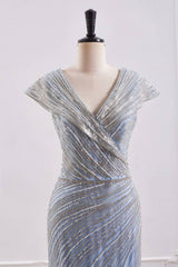 V-Neck Empire Sleeveless Sparkly Beaded Prom Party Dress