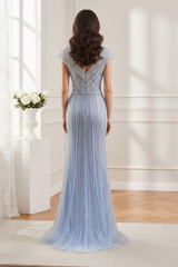 V-Neck Empire Sleeveless Sparkly Beaded Prom Party Dress