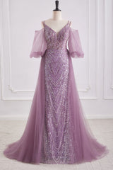 V-Neck Spaghetti Straps Mermaid Party Prom Dress With Train