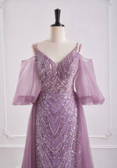 V-Neck Spaghetti Straps Mermaid Party Prom Dress With Train