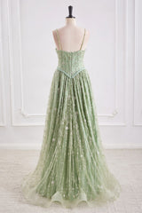 Bateau Spaghetti Straps A-Line Beaded Party Prom Dress