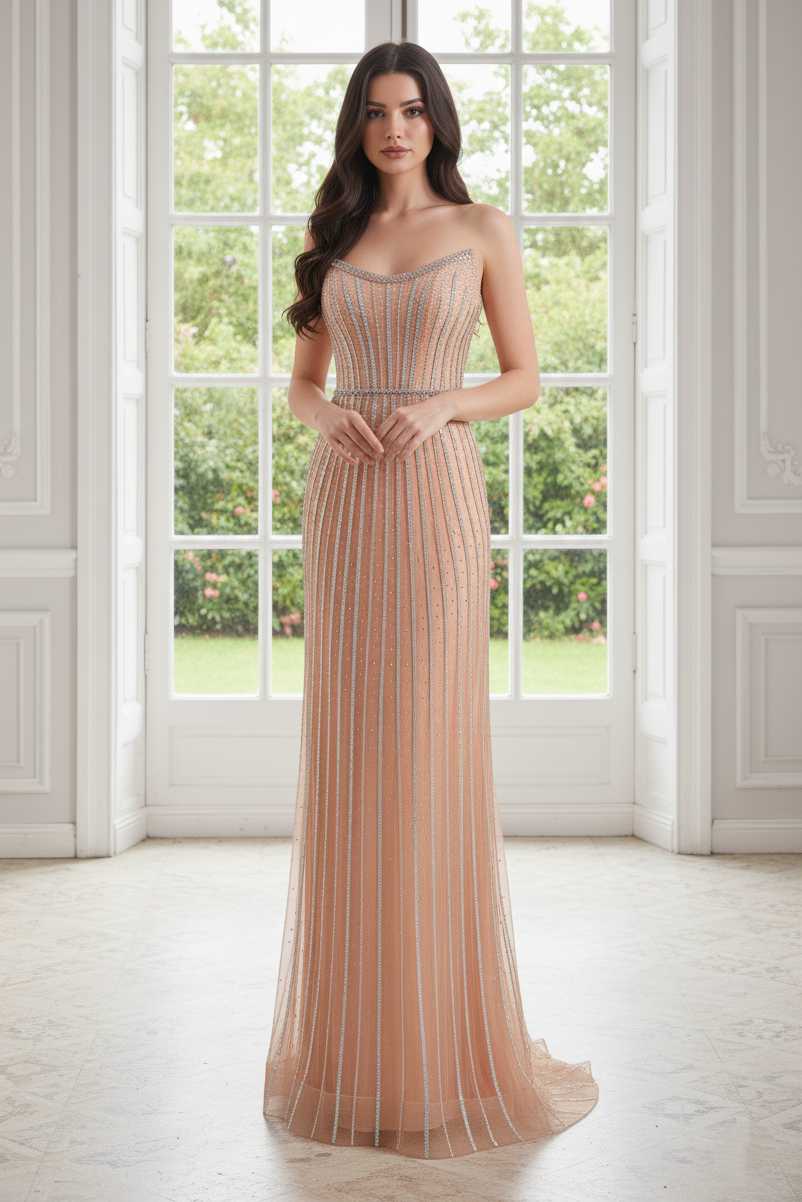 Bateau Strapless Tulle Beaded Party Prom Dress With Detachable Sleeves