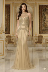 Chic High Neck Sleeveless Mermaid Beaded Party Prom Dress