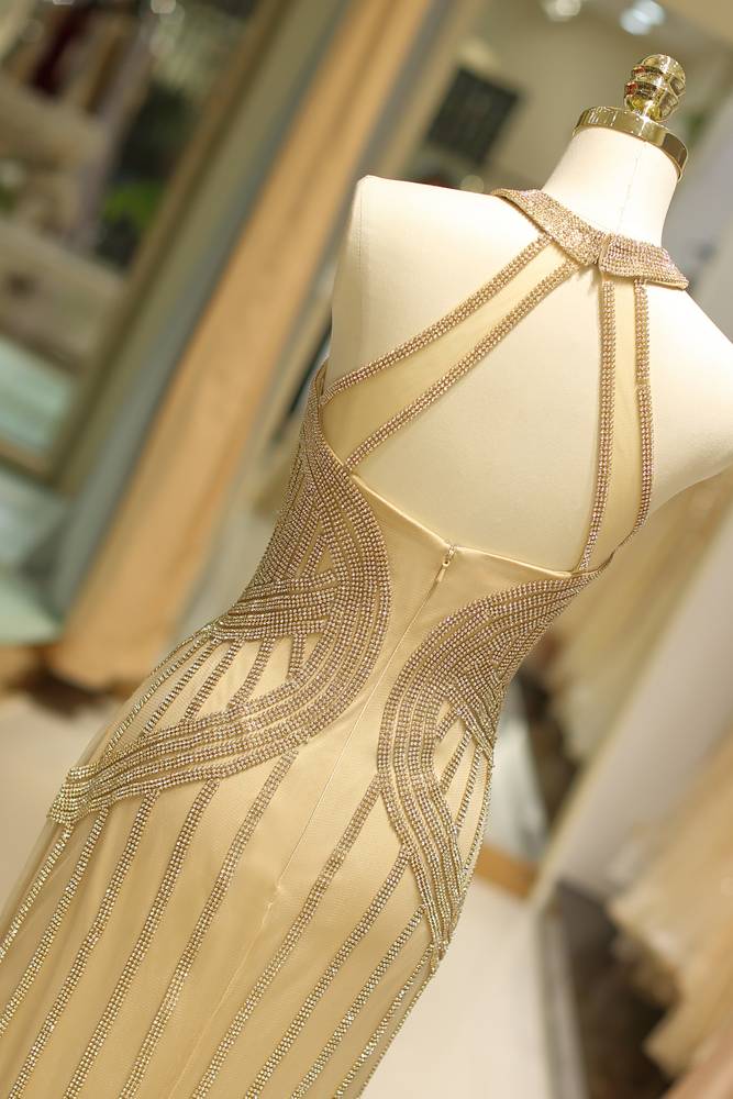 Chic High Neck Sleeveless Mermaid Beaded Party Prom Dress