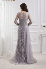 Classic Round Long Sleeves Beaded Mermaid Party Prom Dress