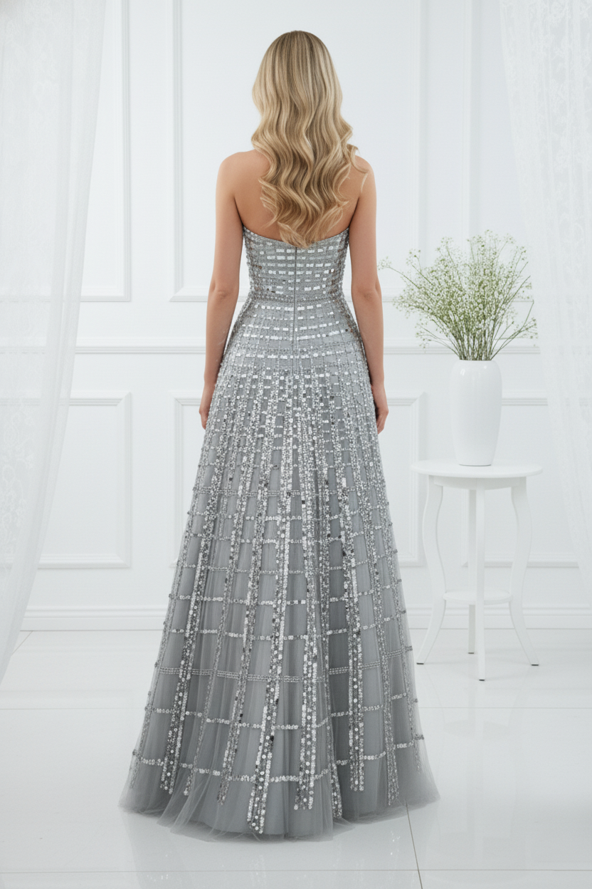 Elegant A-Line Strapless Empire Beaded Floor-Length Party Prom Dress