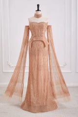 Elegant Beaded Empire Long Sleeves Mermaid Party Prom Dress