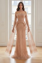 Elegant Beaded Empire Long Sleeves Mermaid Party Prom Dress