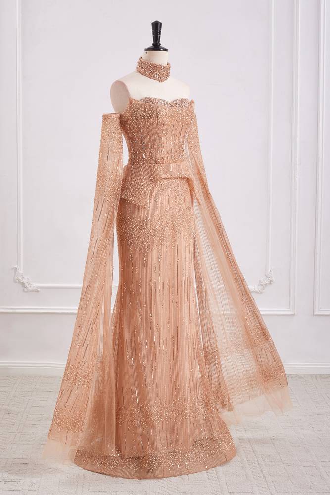 Elegant Beaded Empire Long Sleeves Mermaid Party Prom Dress