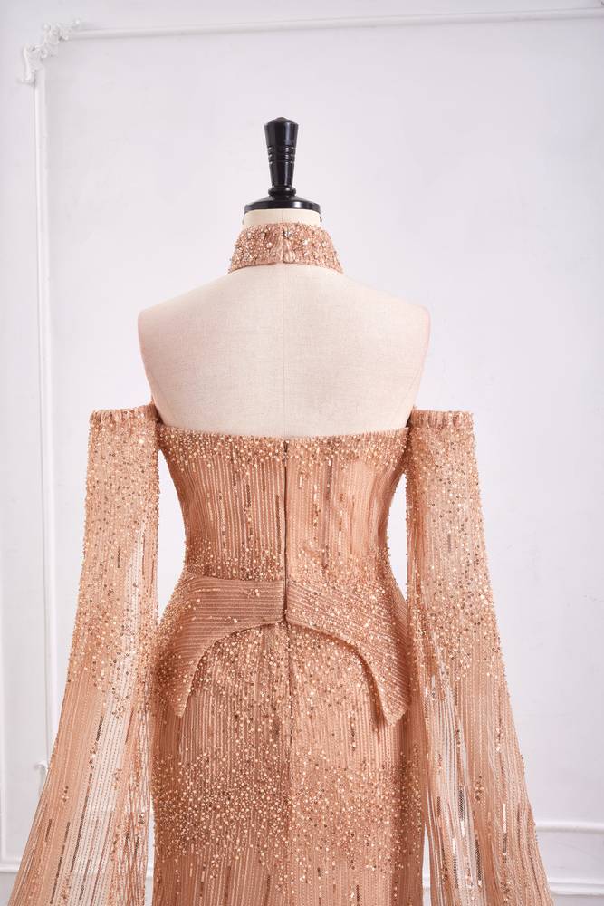 Elegant Beaded Empire Long Sleeves Mermaid Party Prom Dress