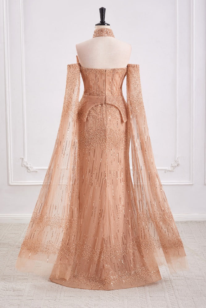 Elegant Beaded Empire Long Sleeves Mermaid Party Prom Dress