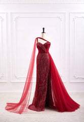 Elegant One Shoulder Mermaid Beaded Prom Dress With Slit And Train