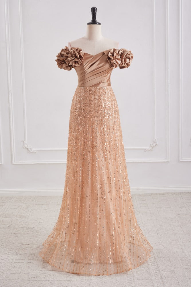 Floral Off-Shoulder A-Line Empire Two Tone Party Prom Dress