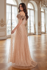 Floral Off-Shoulder A-Line Empire Two Tone Party Prom Dress