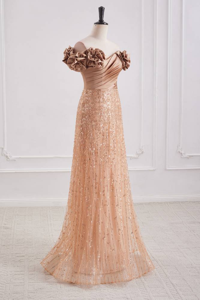 Floral Off-Shoulder A-Line Empire Two Tone Party Prom Dress