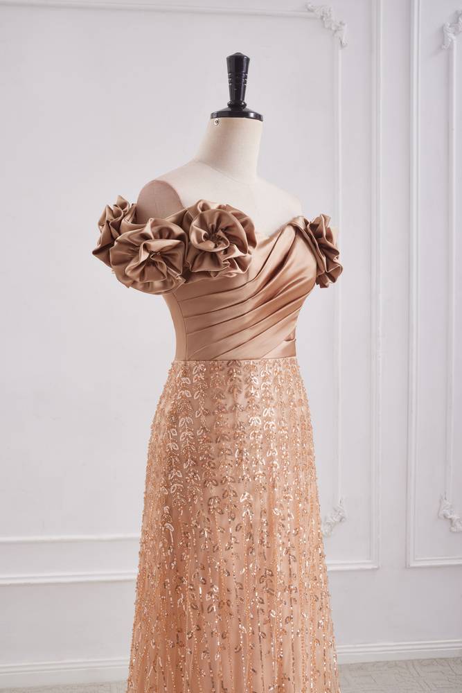 Floral Off-Shoulder A-Line Empire Two Tone Party Prom Dress