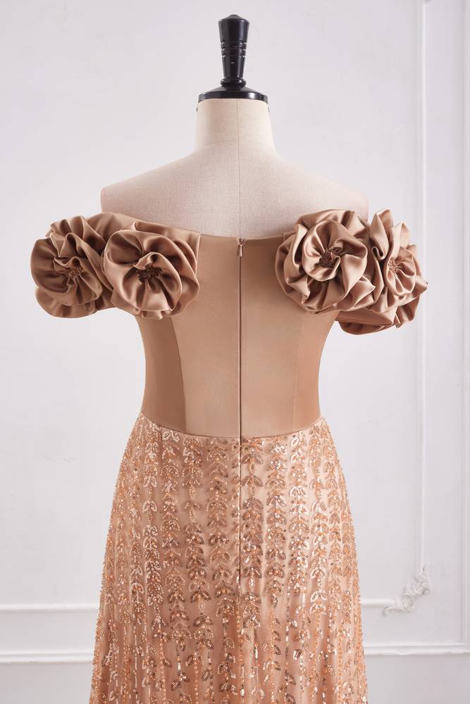 Floral Off-Shoulder A-Line Empire Two Tone Party Prom Dress