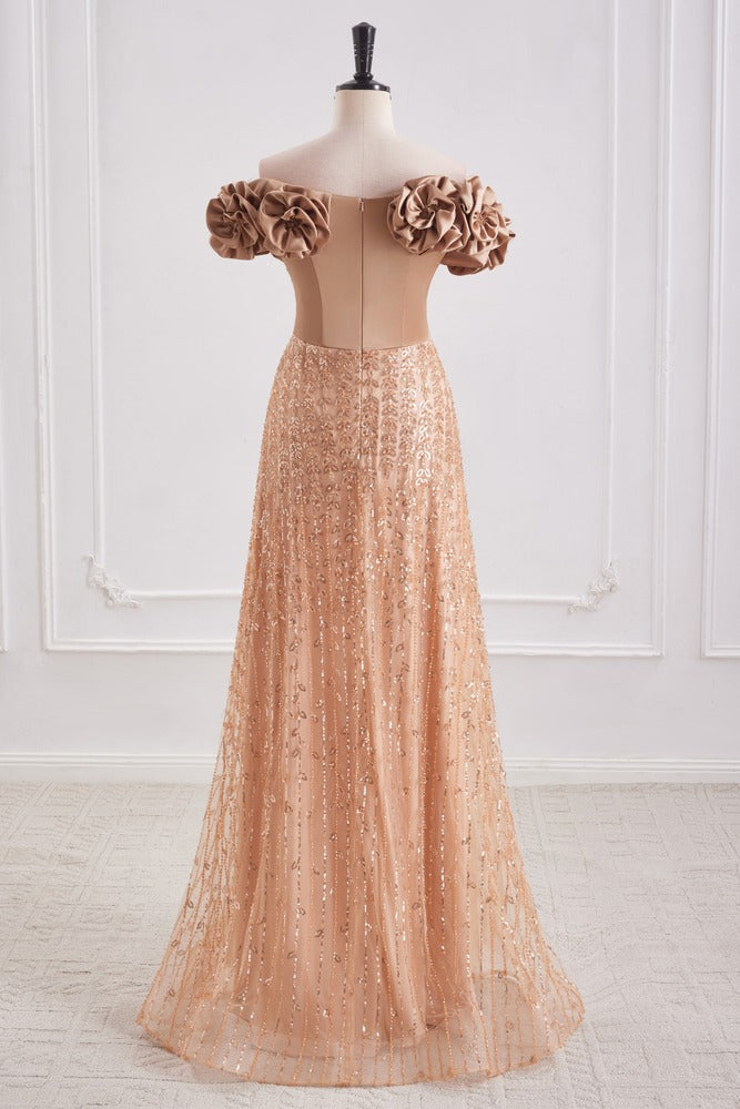 Floral Off-Shoulder A-Line Empire Two Tone Party Prom Dress