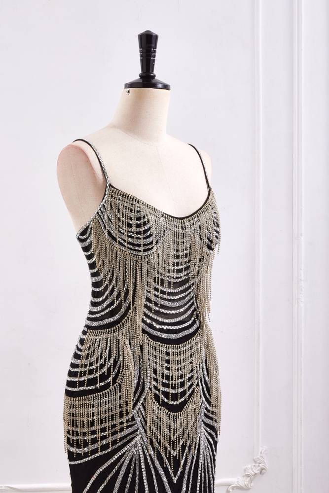 Glamorous Mermaid Bateau Sleeveless Bead-Fringed Prom Dress