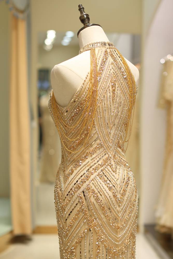 Gorgeous Beaded Decoration High Neck Sleeveless Mermaid Prom Dress 