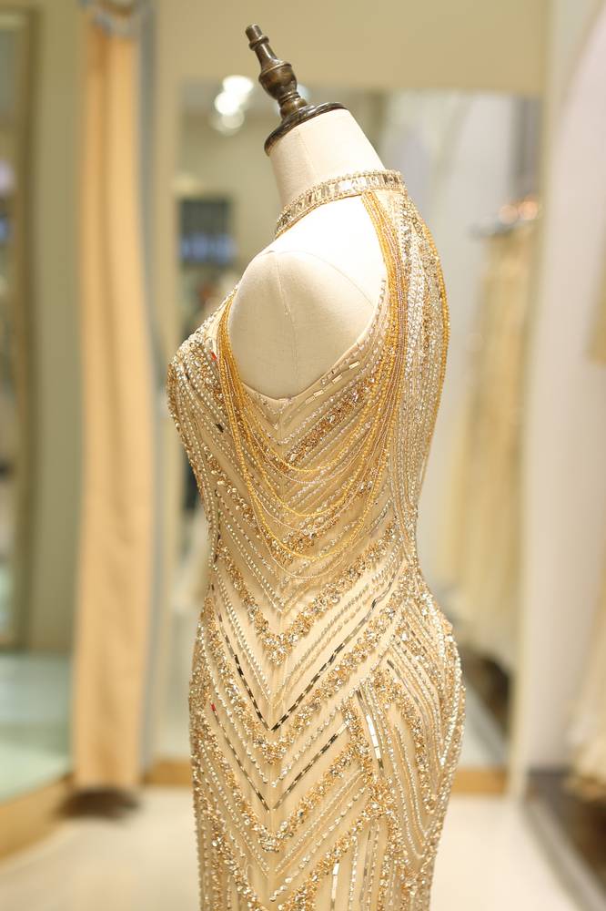 Gorgeous Beaded Decoration High Neck Sleeveless Mermaid Prom Dress 