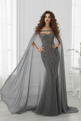 Gorgeous Beaded Sweetheart Mermaid Prom Gown With Shawl