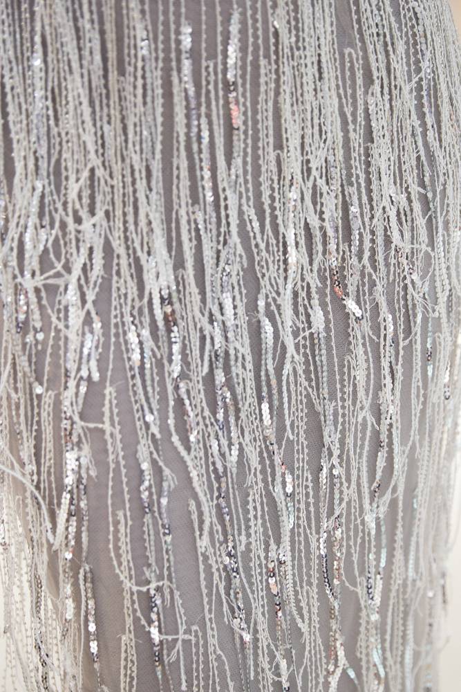 Low V-Neck Open Back Empire Beaded Tassels Floor-Leength Prom Dress