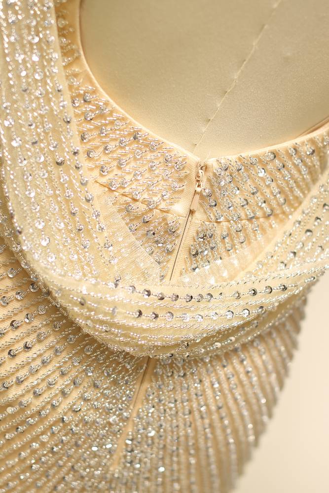 Mermaid Empire High Neck Fully Beaded Embroidery Prom Dress With Slit