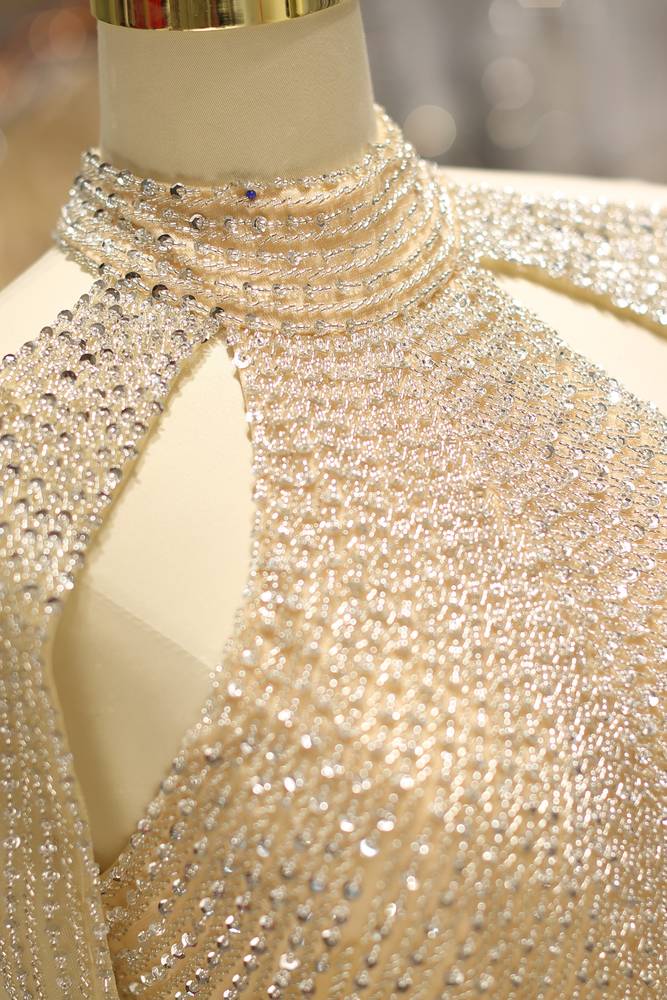 Mermaid Empire High Neck Fully Beaded Embroidery Prom Dress With Slit