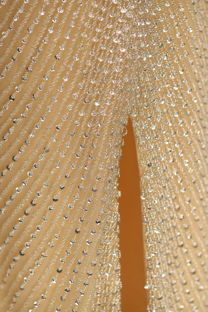 Mermaid Empire High Neck Fully Beaded Embroidery Prom Dress With Slit