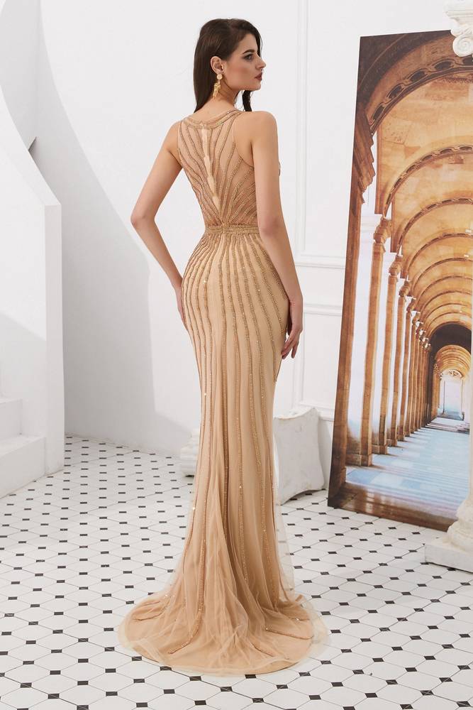 Mermaid Round Sleeveless Empire Beaded Party Prom Dress