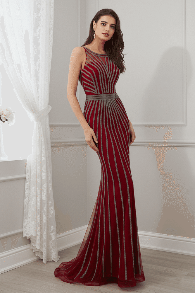 Mermaid Round Sleeveless Empire Beaded Party Prom Dress