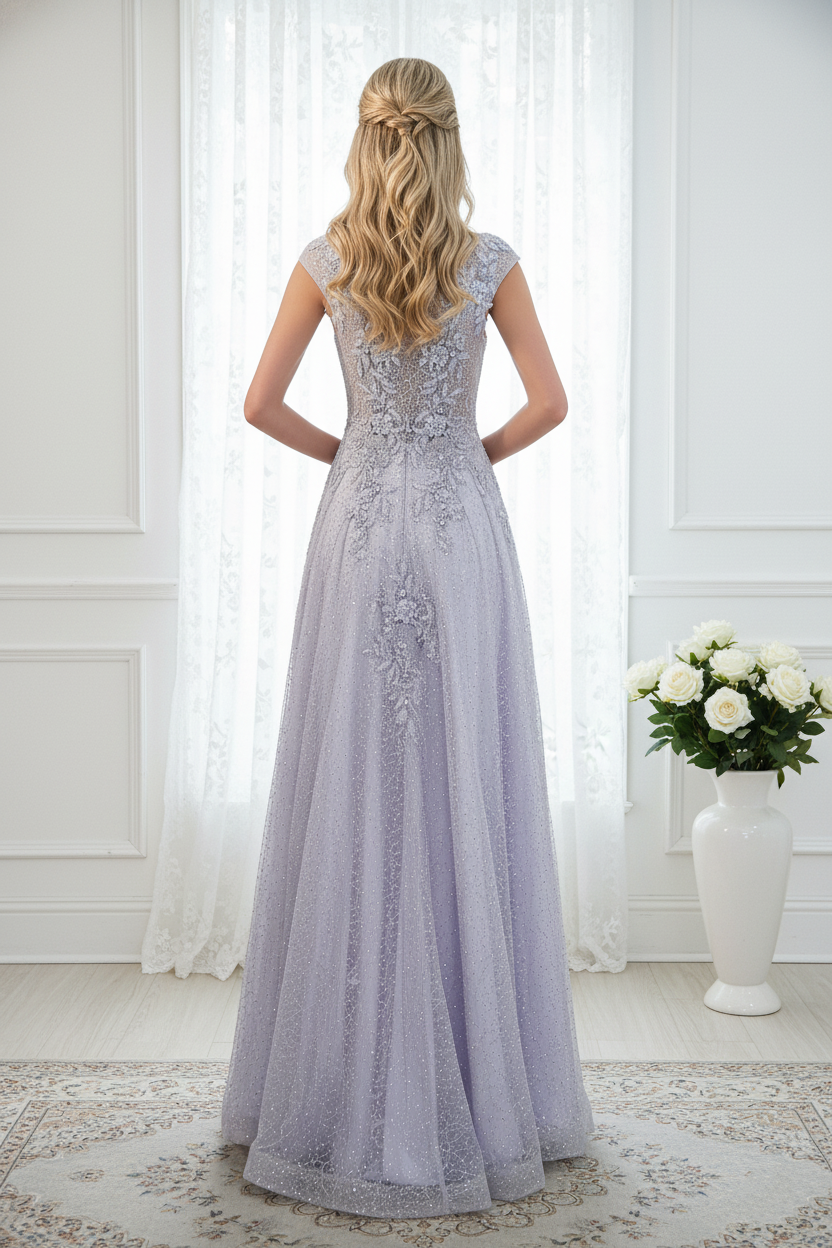 Round Sleeveless A-Line Tulle Prom Dress With Beaded Appliques